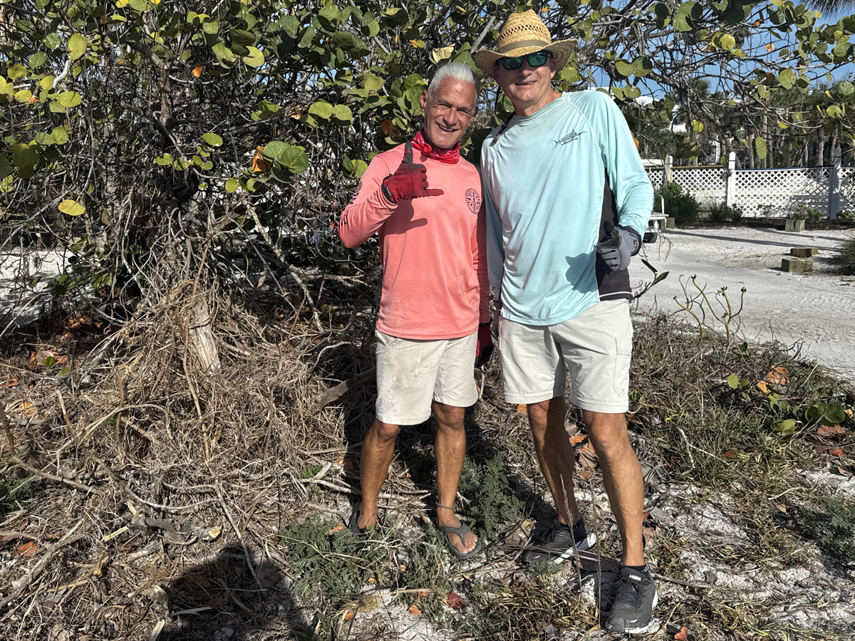 Volunteers cleaning the island